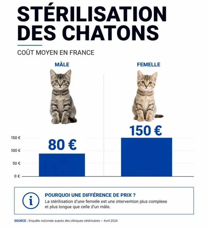 Comparatif des prix moyens pour la stérilisation et la castration d'un chaton mâle et femelle