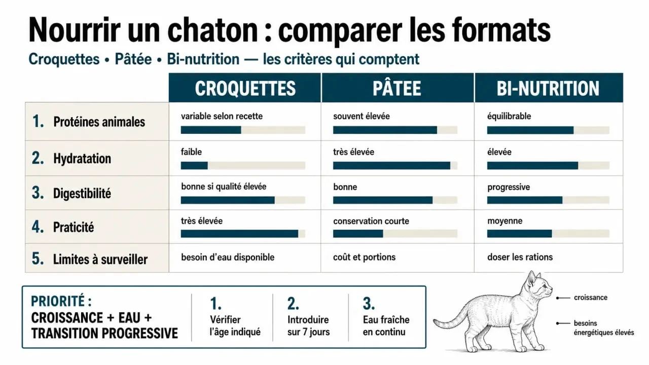 Comparatif meilleur nourriture pour chaton : croquettes, pâtée et bi-nutrition