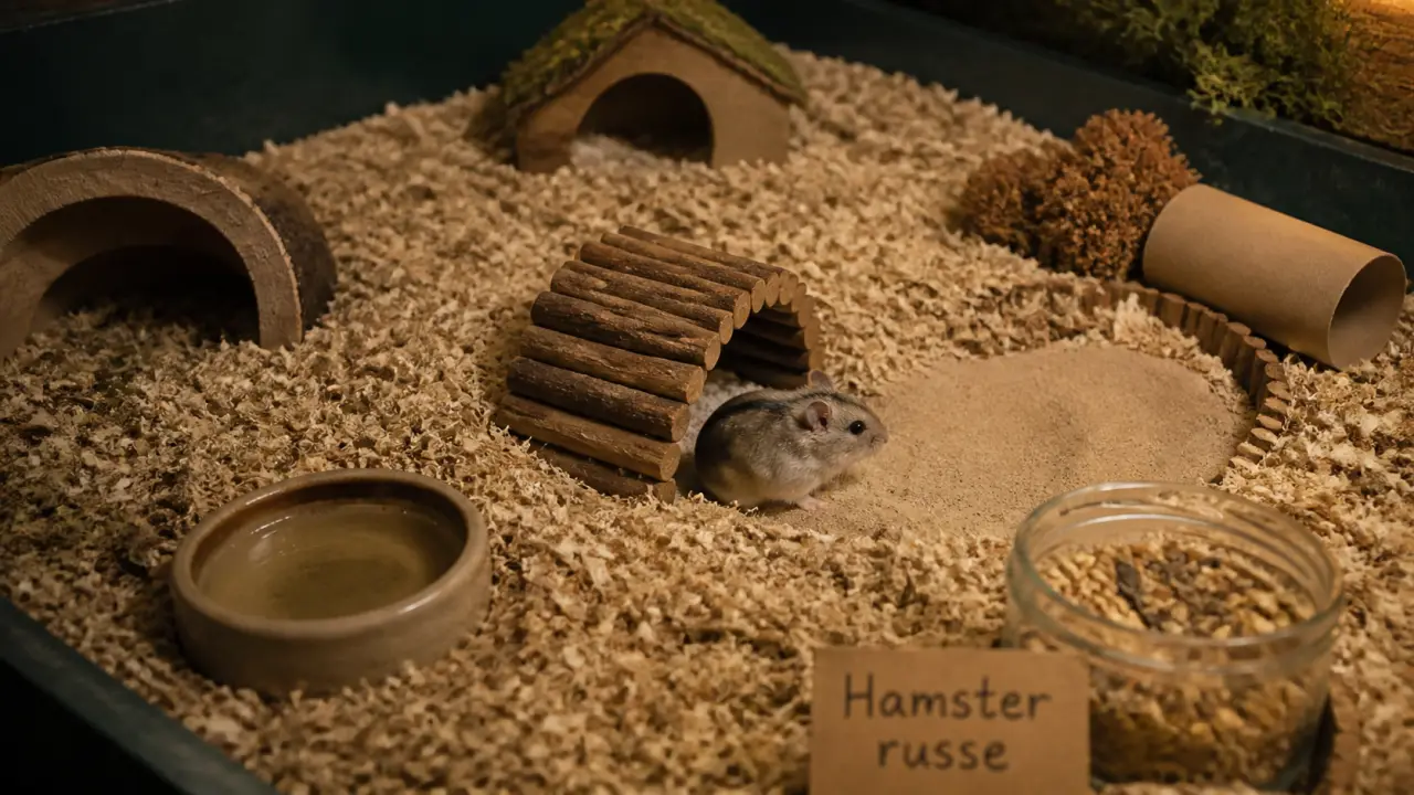 Hamsters nain russe : grande litière profonde, tunnel et roue pleine