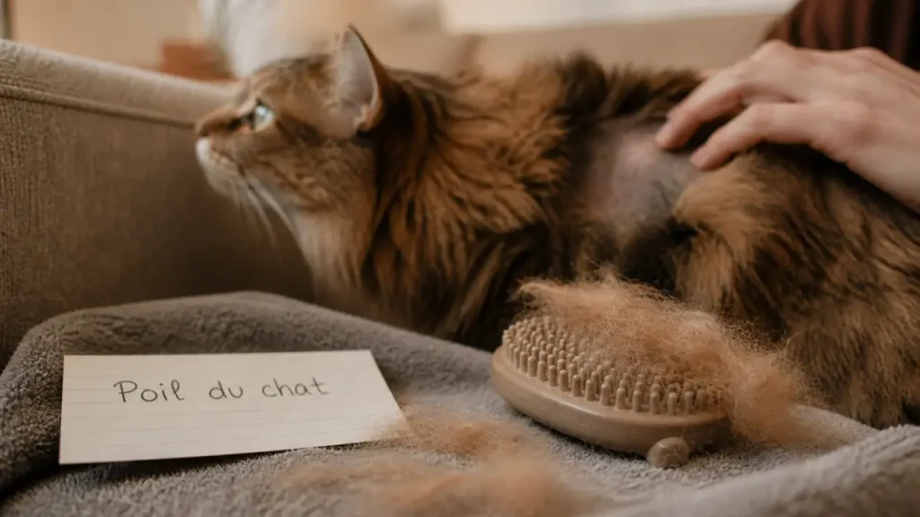 Poil du chat : brosse à caoutchouc et inspection de la peau