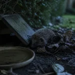 Que mange un herisson : hérisson près d’une coupelle d’eau au jardin
