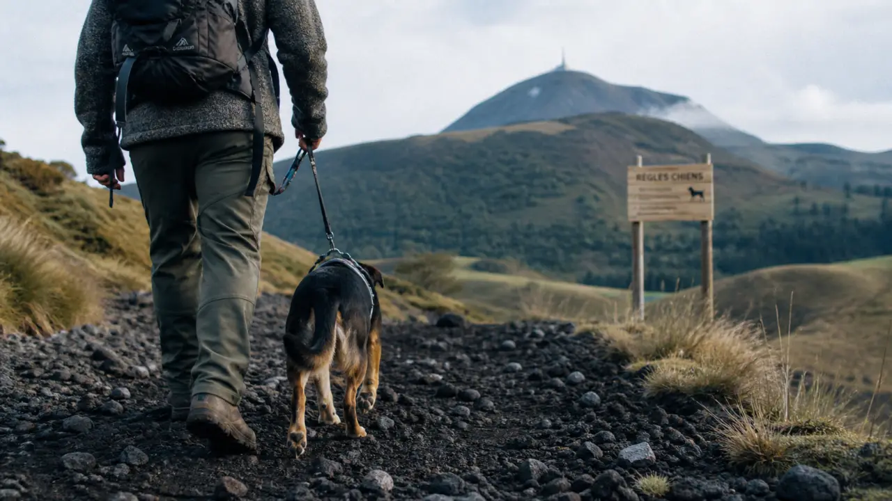 Randonnée Auvergne avec chien sur sentier volcanique