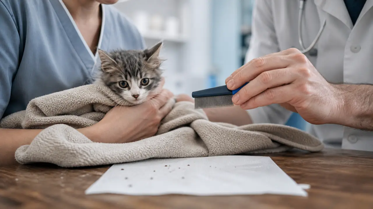 Traitement pour les puces chaton : vétérinaire examine un chaton avant 8 semaines