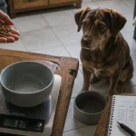 Alimentation chien diabétique : portion mesurée près de la gamelle