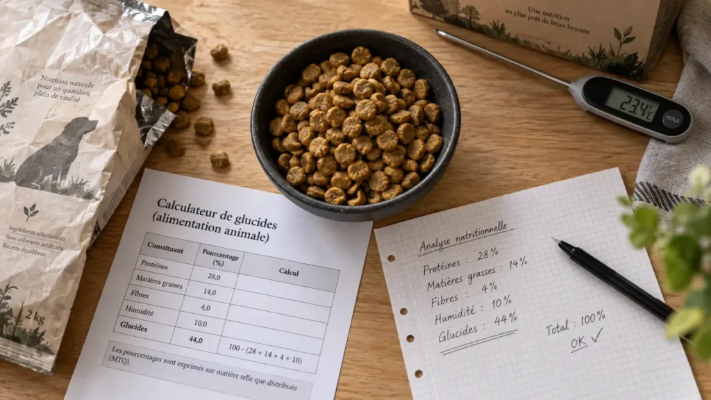 Analysez la composition des croquettes pour chien et calculez les glucides cachés