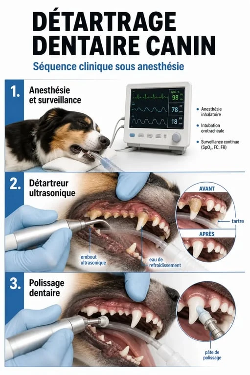 Détartrage dent chien : étapes du soin chez le vétérinaire sous anesthésie