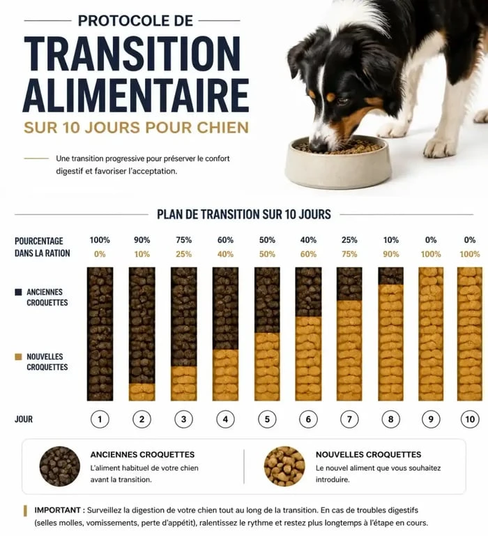 Protocole de transition alimentaire sur 10 jours pour chien