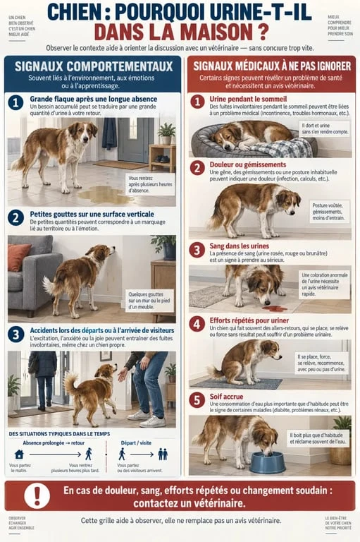 Infographie sur les causes possibles quand mon chien urine dans la maison