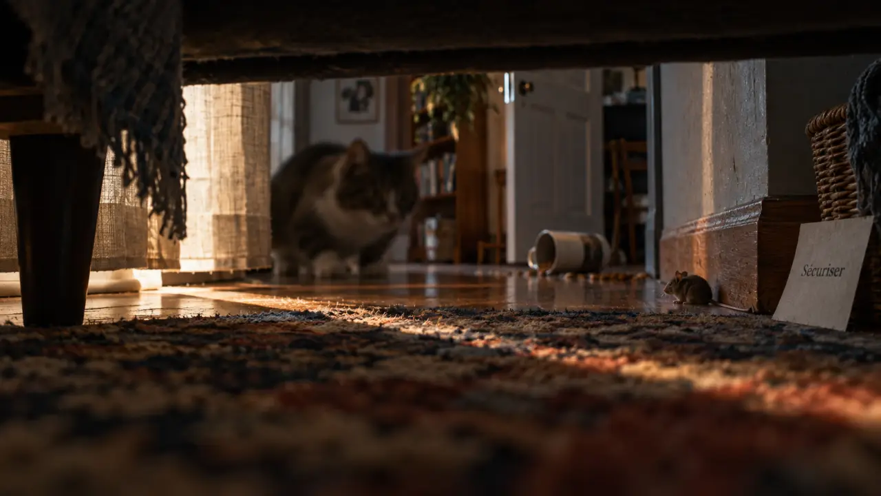 Mon chat ramène des souris vivantes dans la maison : chat et souris près du canapé