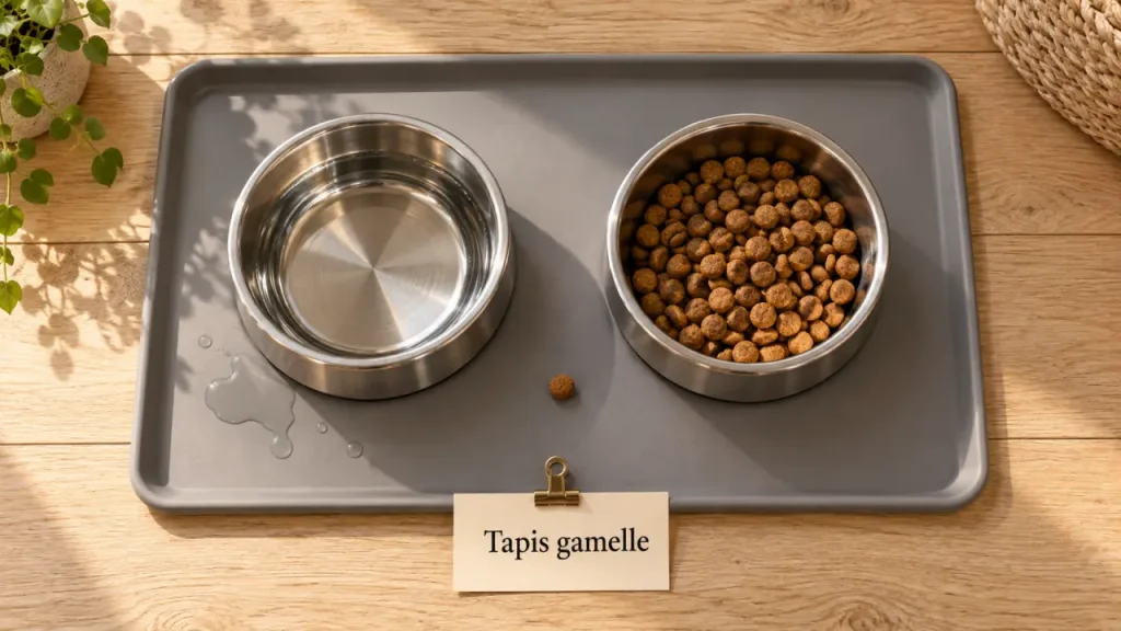 Tapis alimentation chien à bords relevés, limite les flaques autour des gamelles