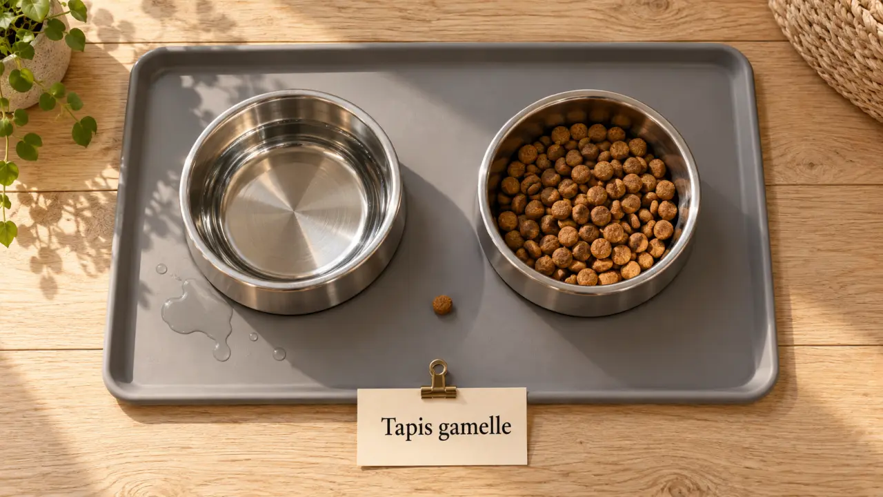 Tapis alimentation chien à bords relevés, limite les flaques autour des gamelles