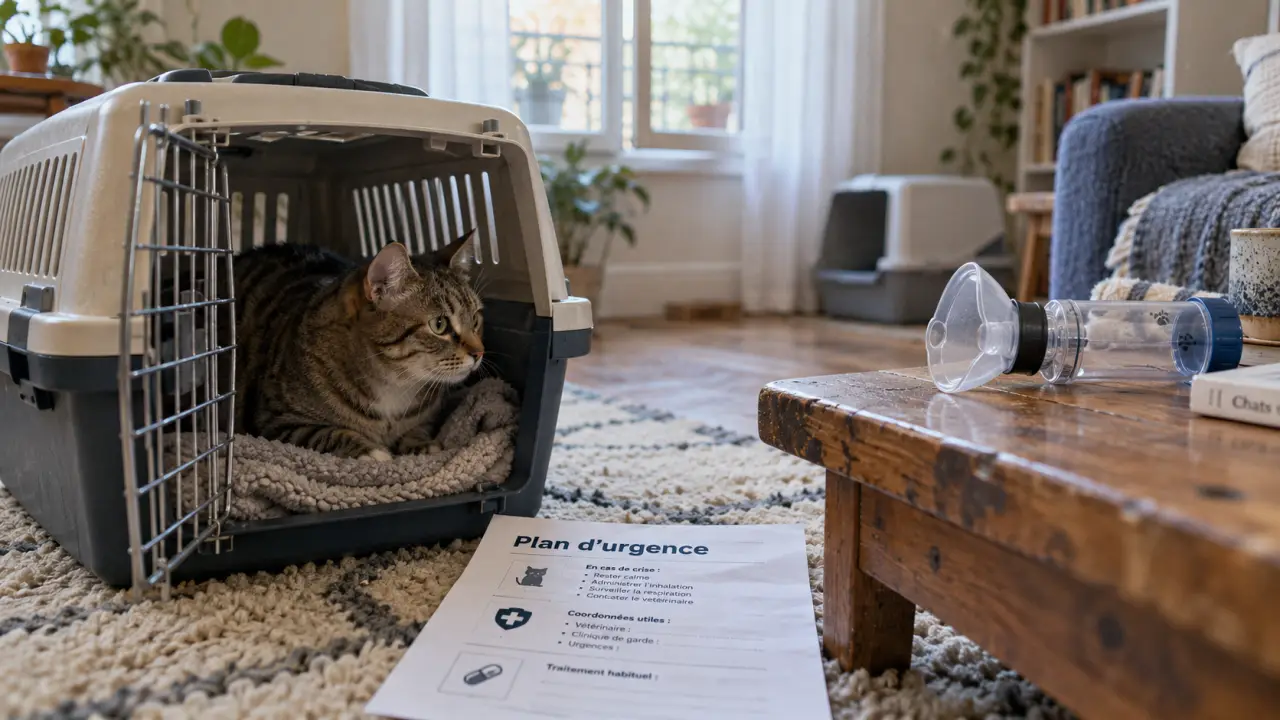 Masque et chambre d’inhalation pour asthme chat traitement maison, plan d’urgence