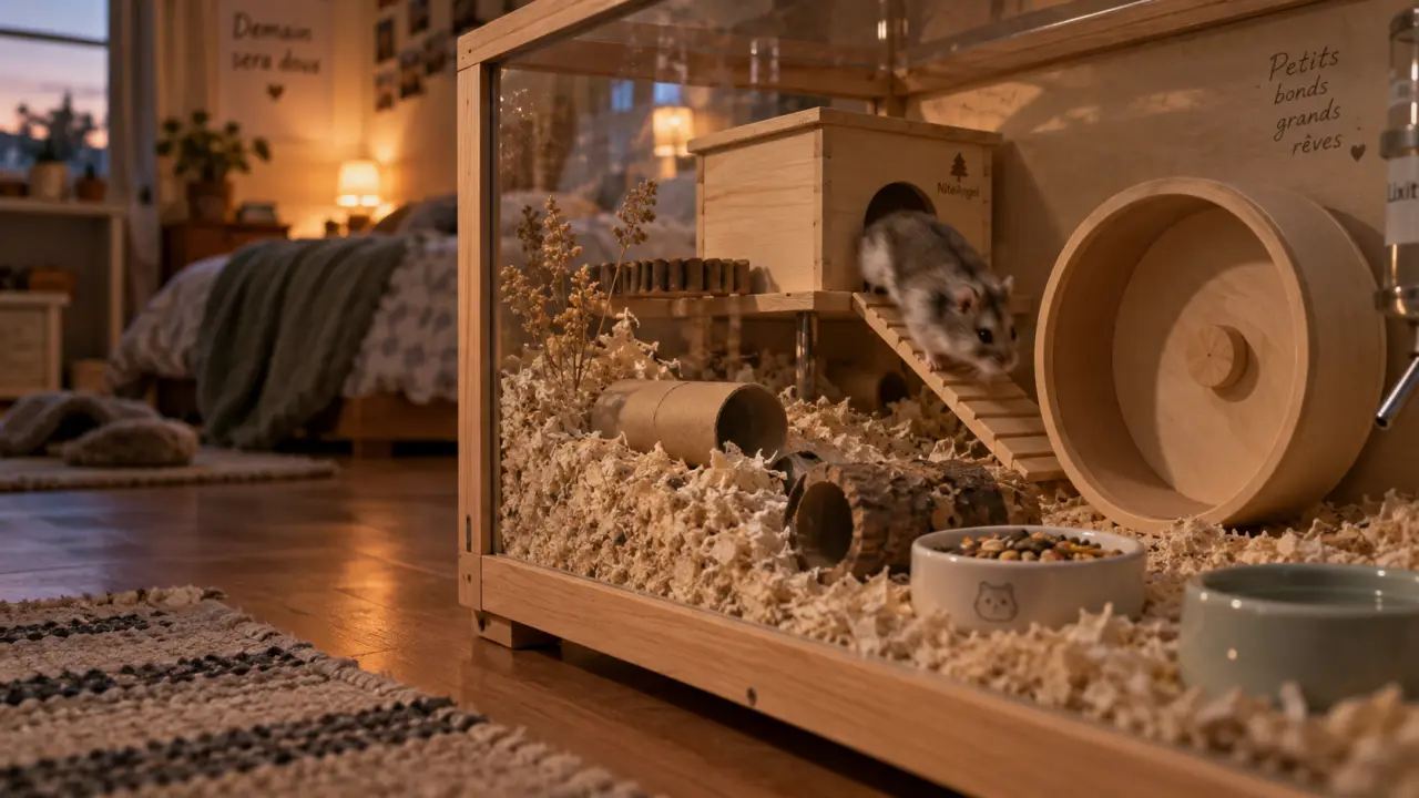Durée de vie hamster jusqu’à 3,5 ans : cage avec litière et roue