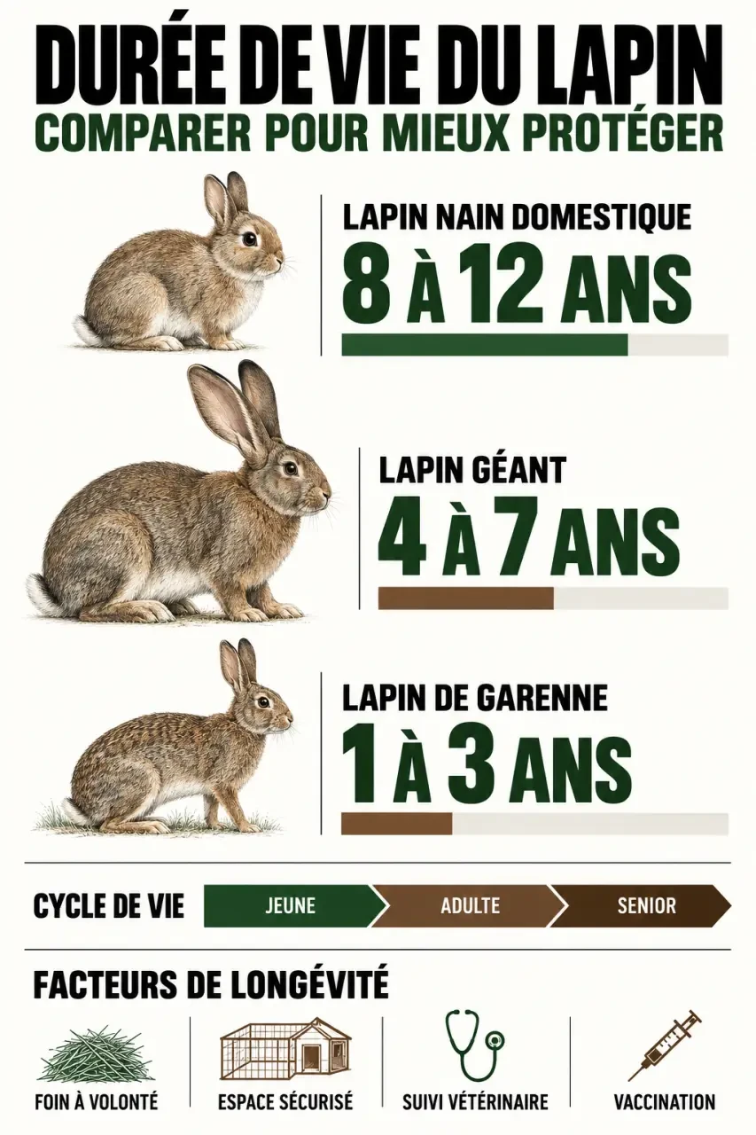 Infographie sur la durée de vie du lapin nain et les facteurs de longévité