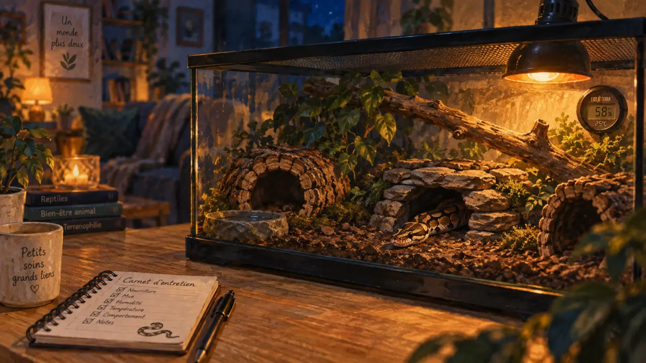 Serpent domestique dans un terrarium, taille adulte à anticiper